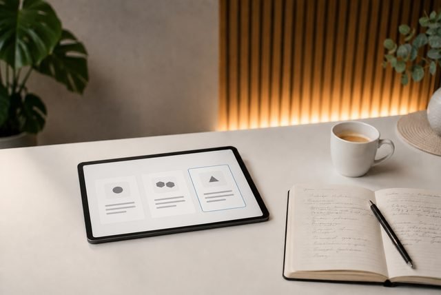 Tablet mit Layout-Entwürfen für die neue Website